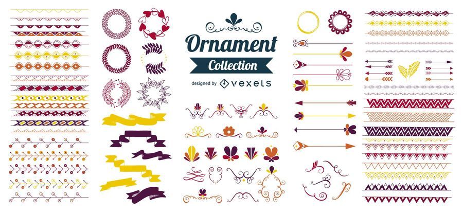 Colección de ornamentos decorativos planos. Colección de ornamentos decorativos planos.