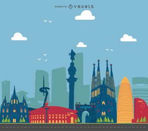 Barcelona buildings landscape illustration
