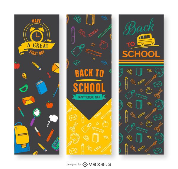 Banners verticais de volta às aulas Banners verticais de volta às aulas
