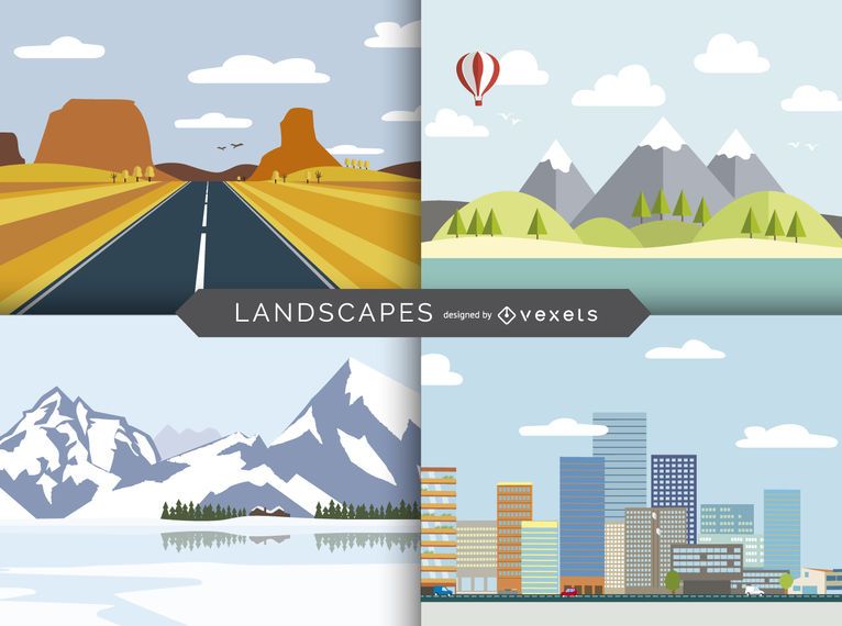 Flat illustrated landscape set Flat illustrated landscape set