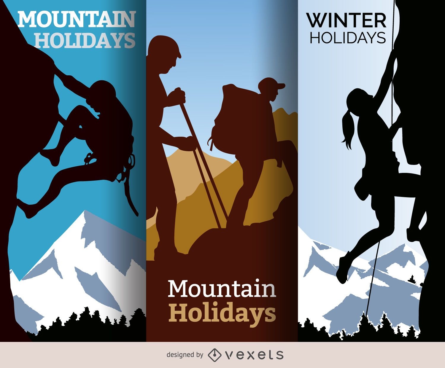 Mountain winter holidays illustrations