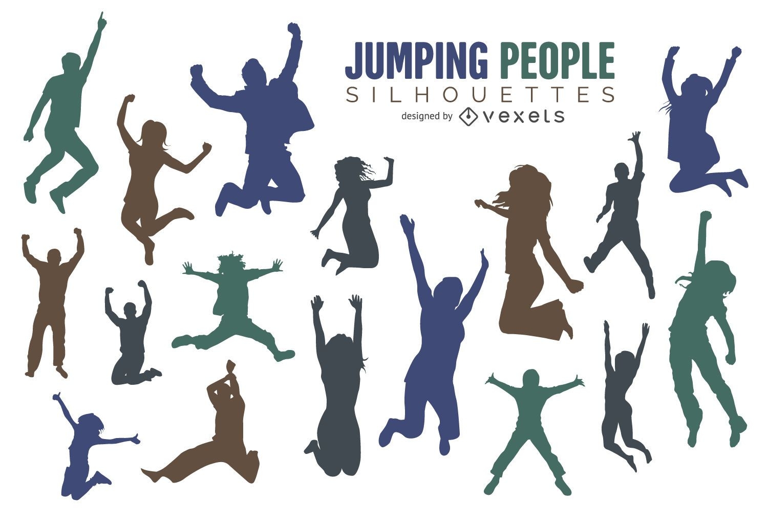 People jumping silhouette set
