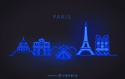 Silhueta de néon do horizonte de Paris