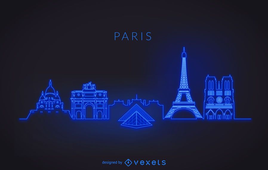 Neon Paris skyline silhouette Neon Paris skyline silhouette