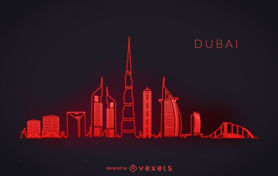 Neon Dubai Skyline Vector Download