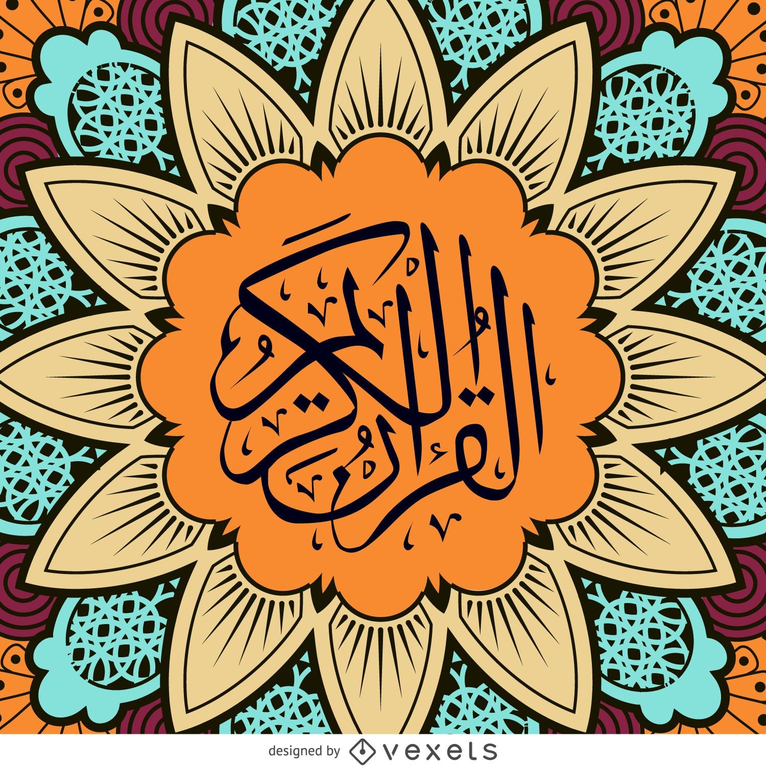 Diseño del Corán con flor de mandala.