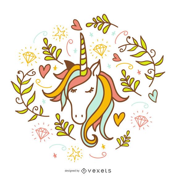 Doodle do unicórnio com decorações Doodle do unicórnio com decorações