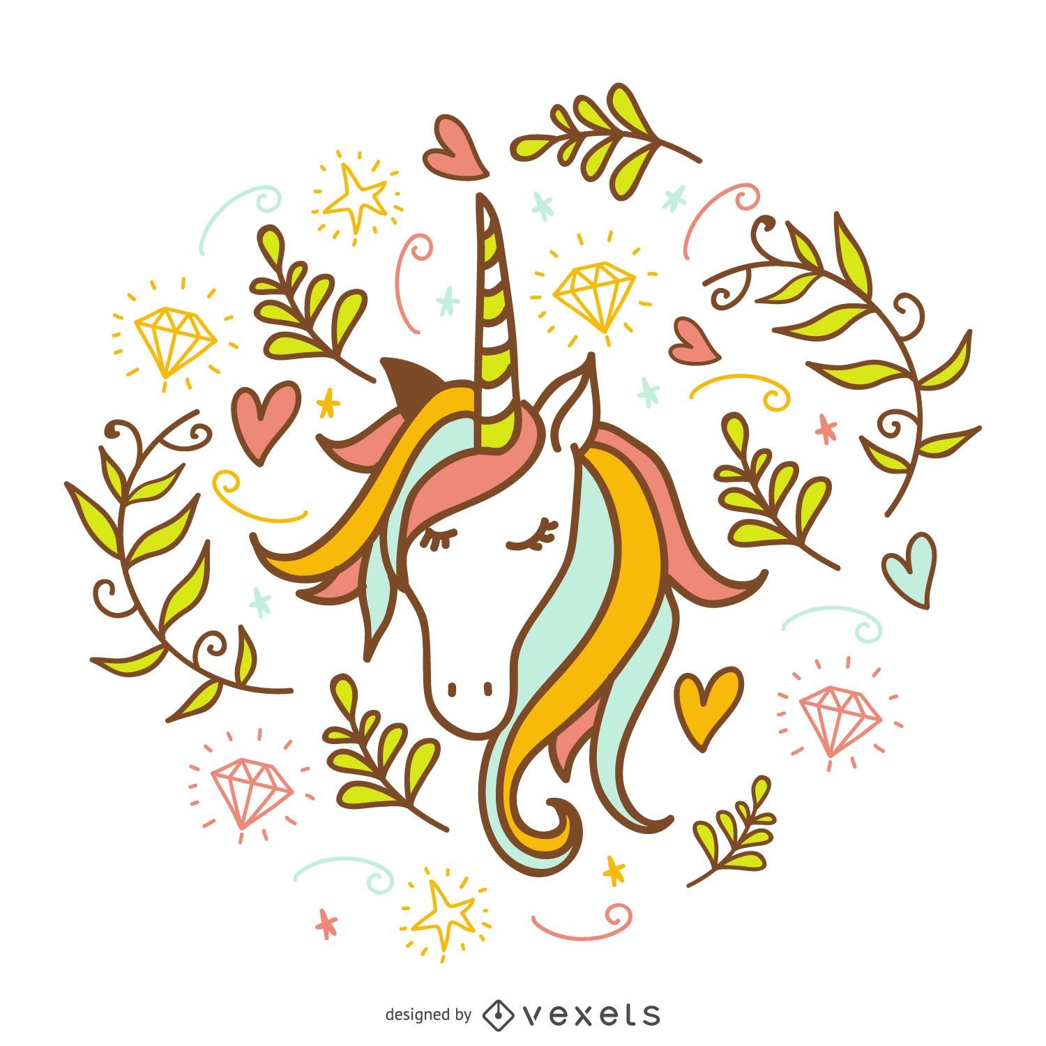 Doodle de unicornio con decoraciones