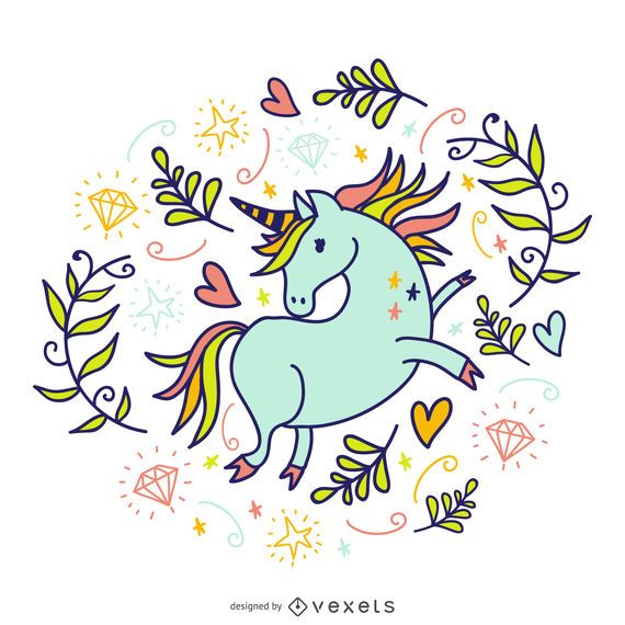 Doodled Einhorn mit Elementen Doodled Einhorn mit Elementen