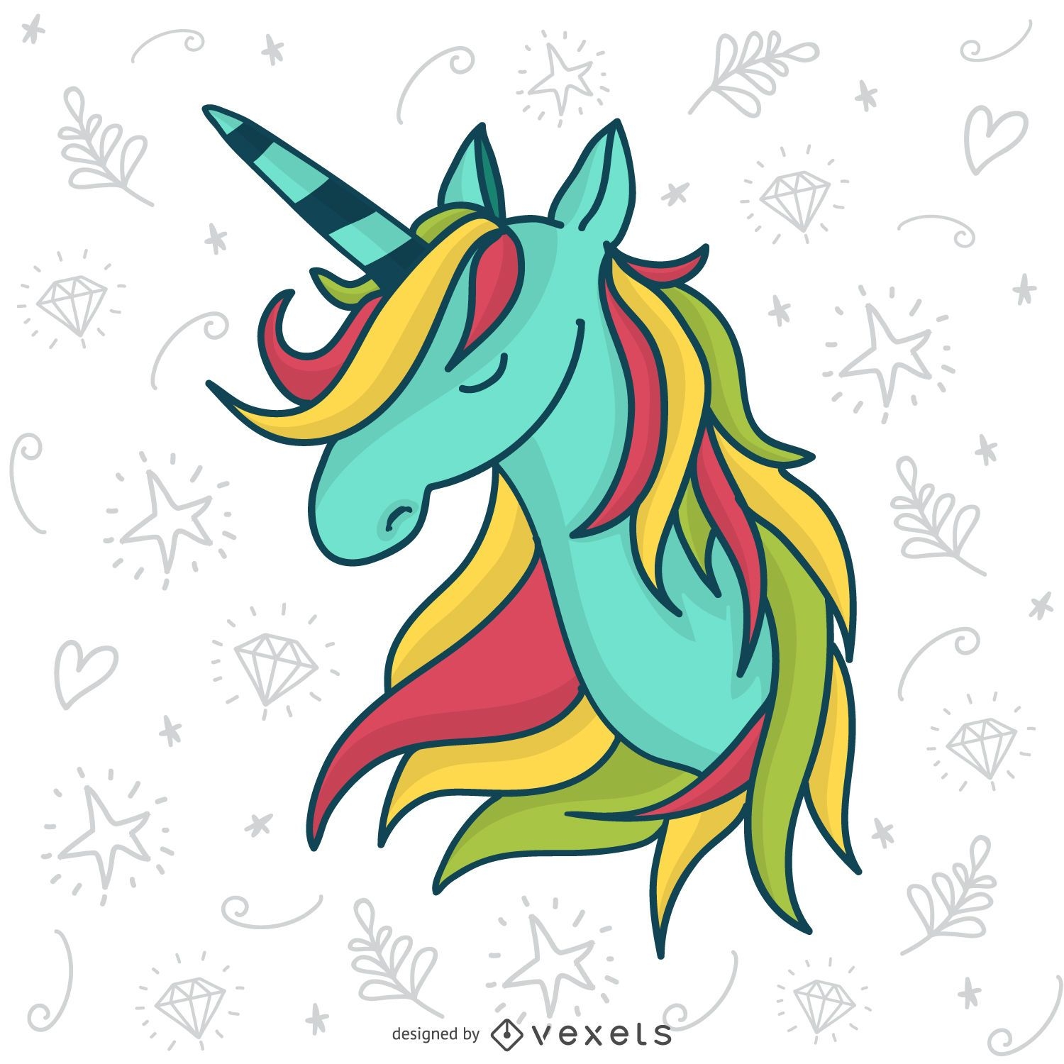 Dibujado a mano ilustración de unicornio