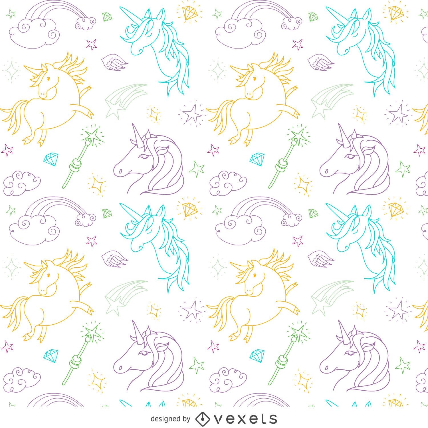 Unicorn outline drawing pattern