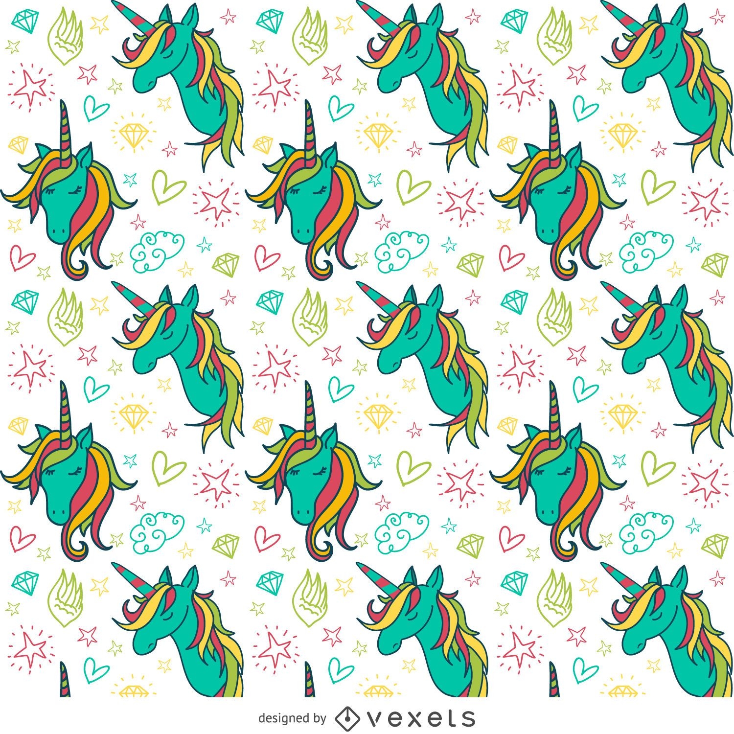 Colorful unicorn drawings pattern