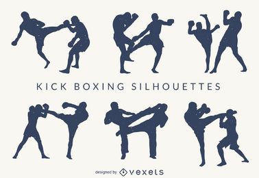 Conjunto de siluetas de kickboxing. Conjunto de siluetas de kickboxing.