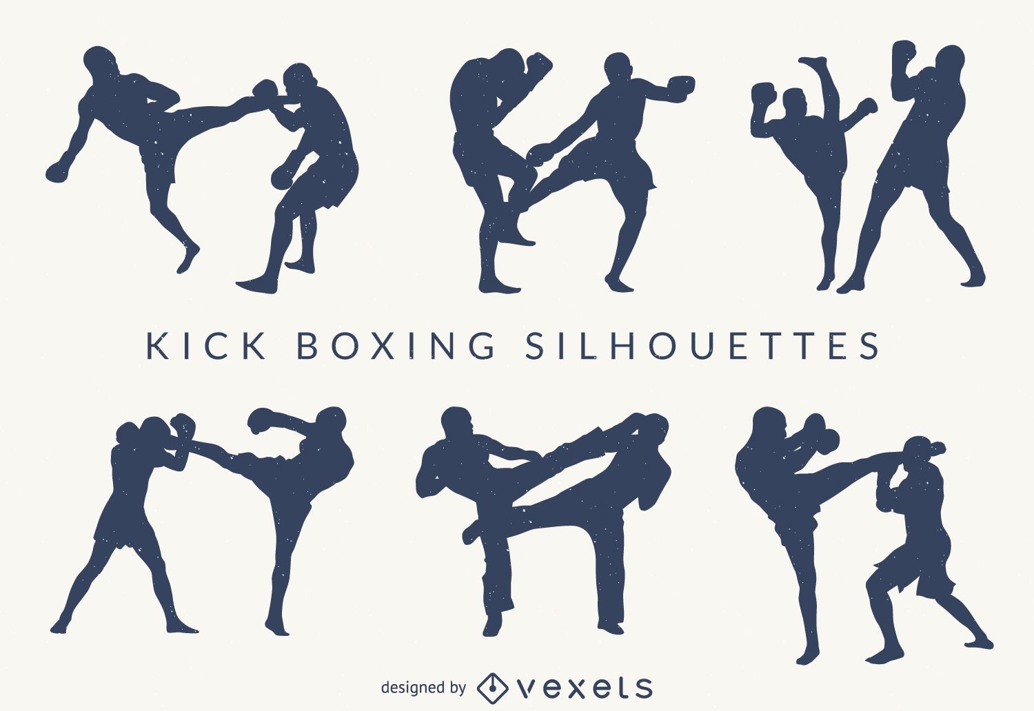 Conjunto de silhuetas de kick-boxing
