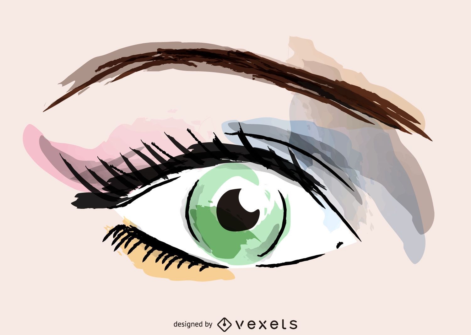 Watercolor eye makeup illustration