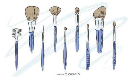 Pinceles de maquillaje dibujado a mano Pinceles de maquillaje dibujado a mano