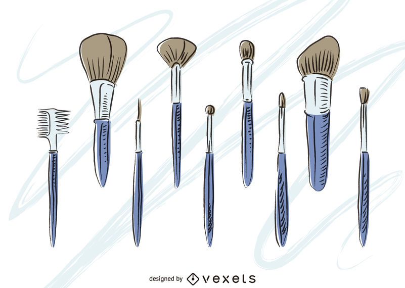 Pinceles de maquillaje dibujado a mano Pinceles de maquillaje dibujado a mano