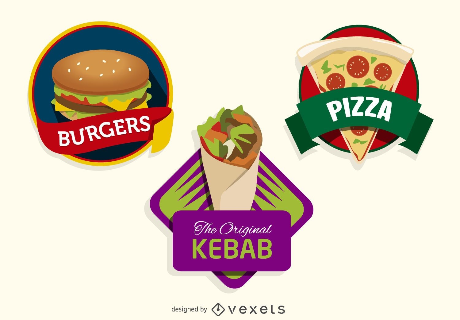3 bunte Fast-Food-Logos