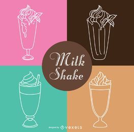 Milchshake-Umrissillustrationssatz