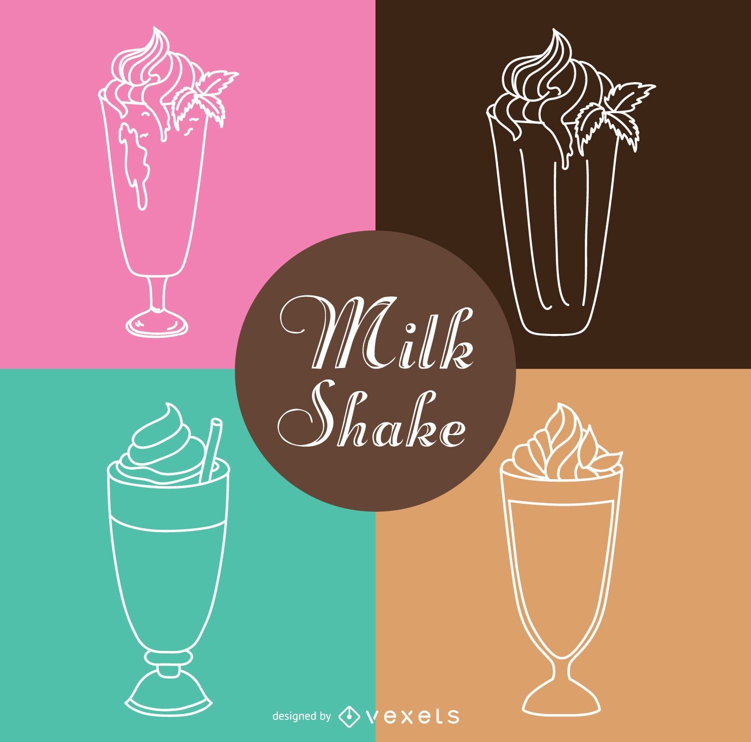 Milkshake outline illustration set