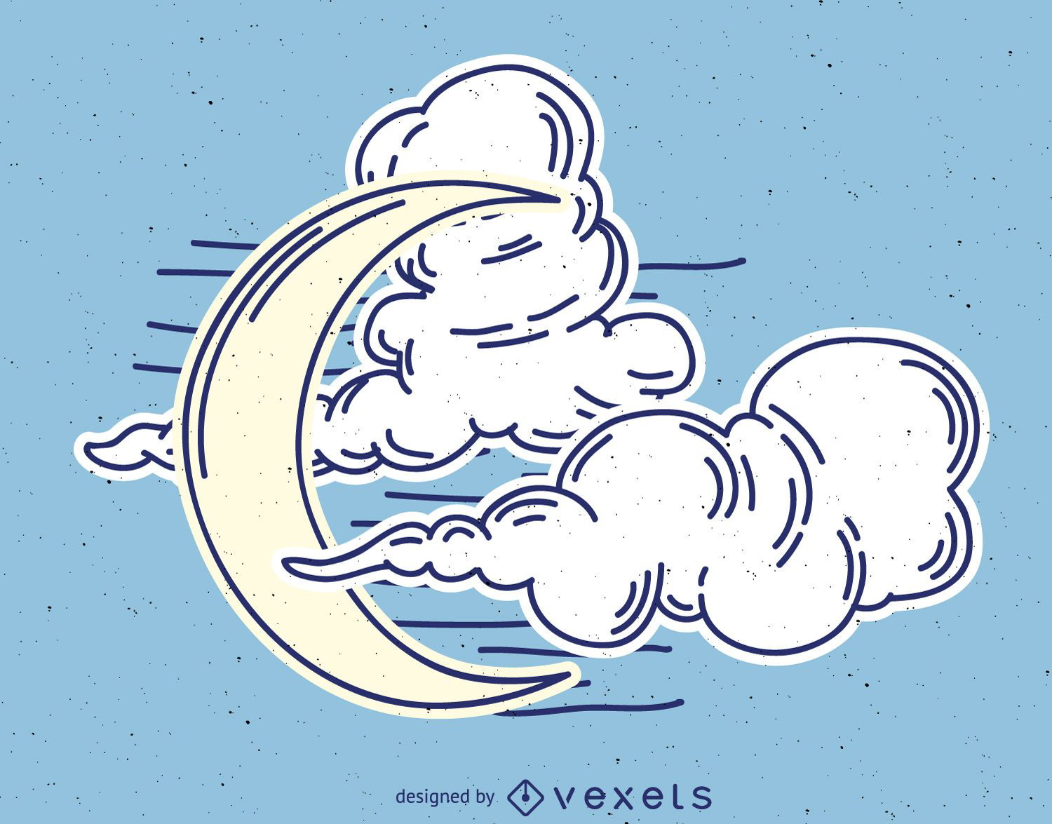 Lua desenhando com nuvens