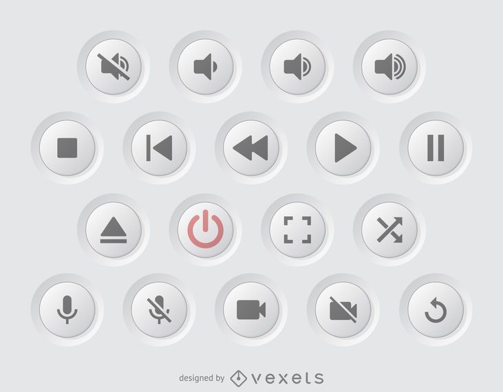 Realistic multimedia interface button set Realistic multimedia interface button set