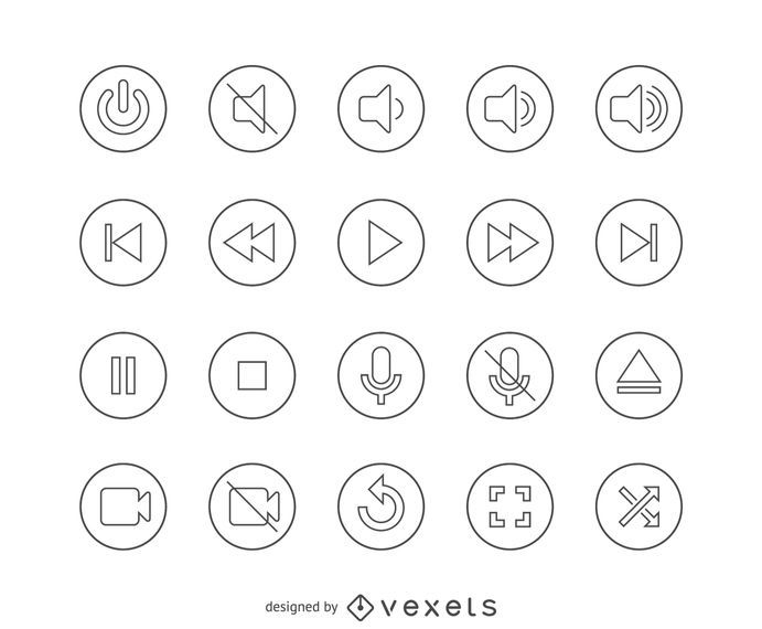 Flat line interface icon buttons Flat line interface icon buttons