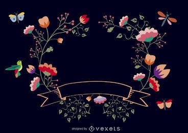 Floral frame with ribbon Floral frame with ribbon
