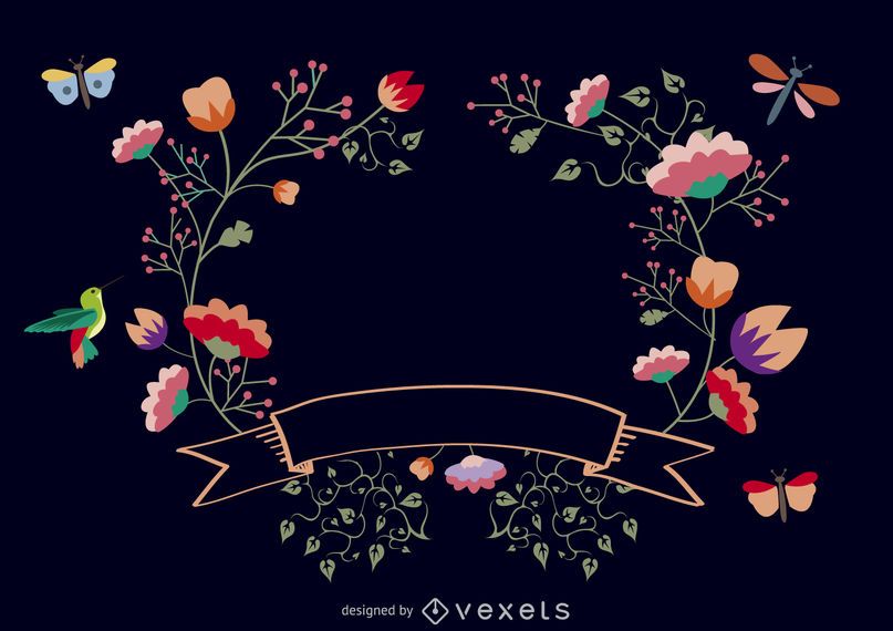 Floral frame with ribbon Floral frame with ribbon