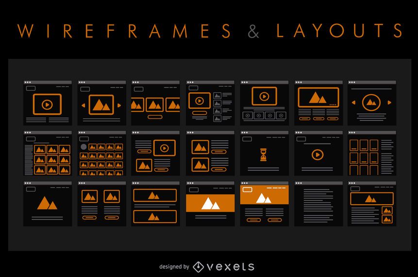 Conjunto de wireframe e layout Conjunto de wireframe e layout