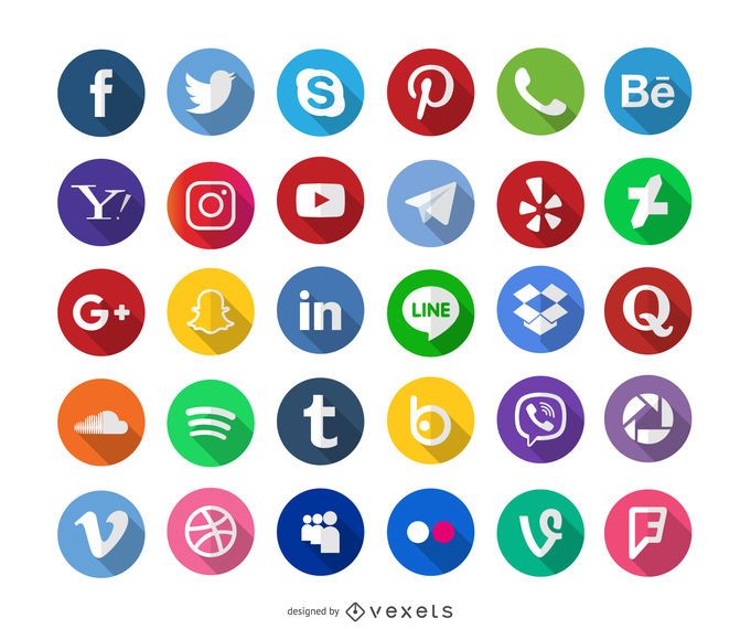 Social media long shadow icons Social media long shadow icons