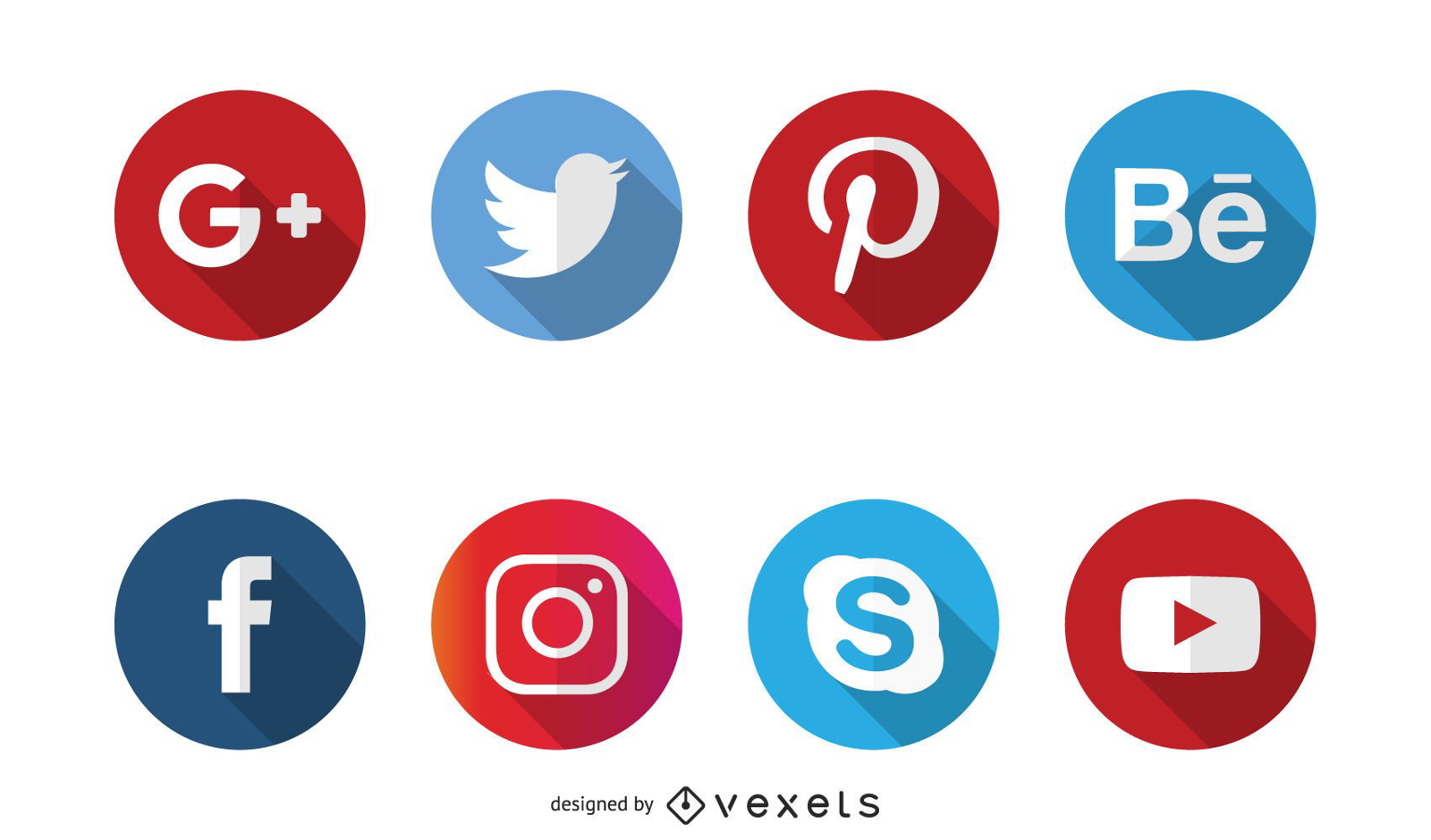 Iconos de sombra larga de redes sociales