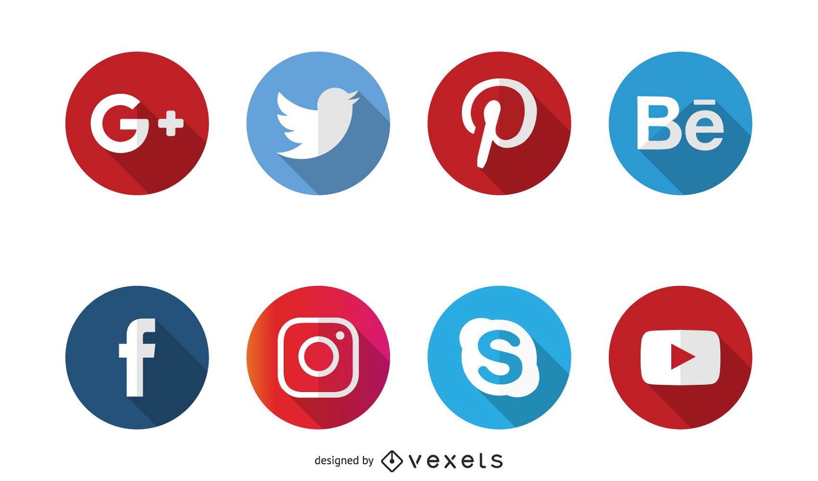 Social media long shadow icons