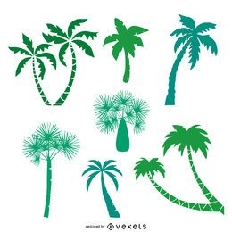 Green palm trees silhouettes pack