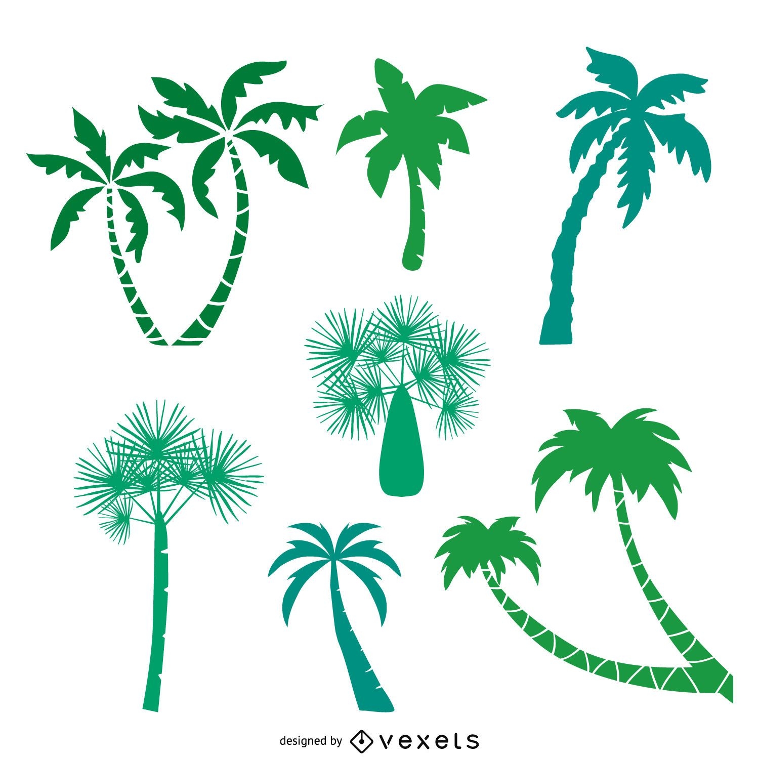 Pack de siluetas de palmeras verdes