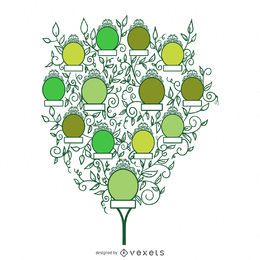 Árbol genealógico con hojas y marcos.