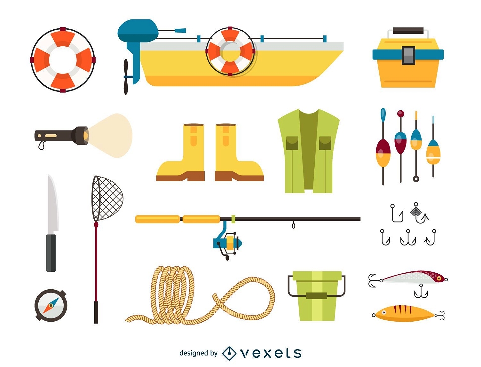 Fishing tools icons set simple style Royalty Free Vector