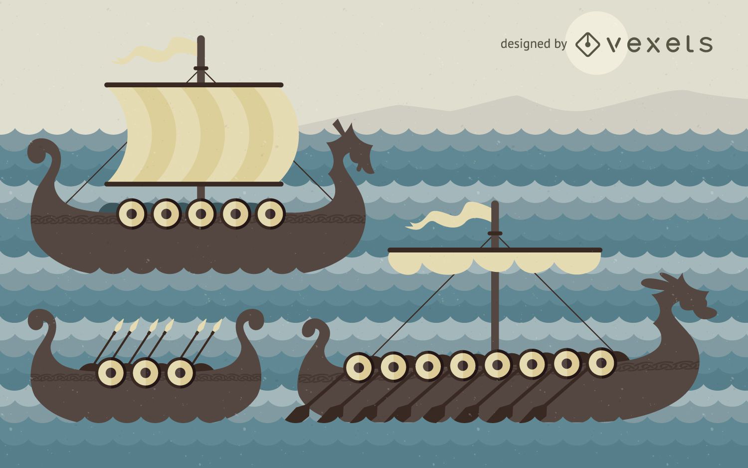 Ilustração de navios vikings