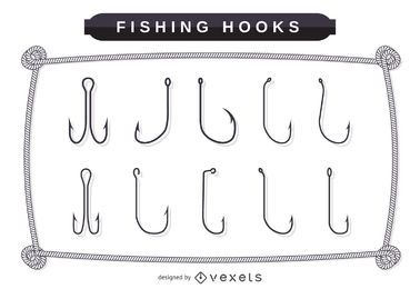 Fishing hooks illustrations set