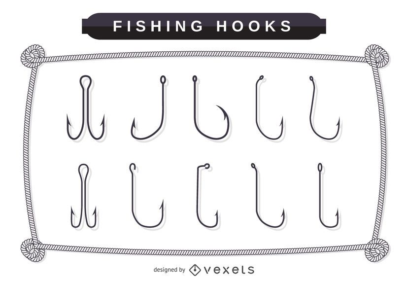 Fishing hooks illustrations set Fishing hooks illustrations set