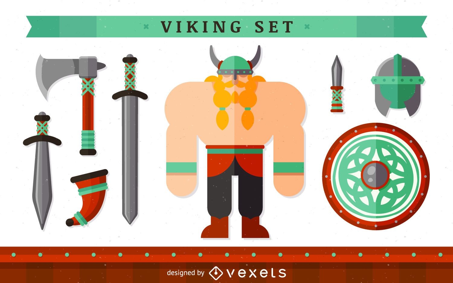 Personaje vikingo con elementos.