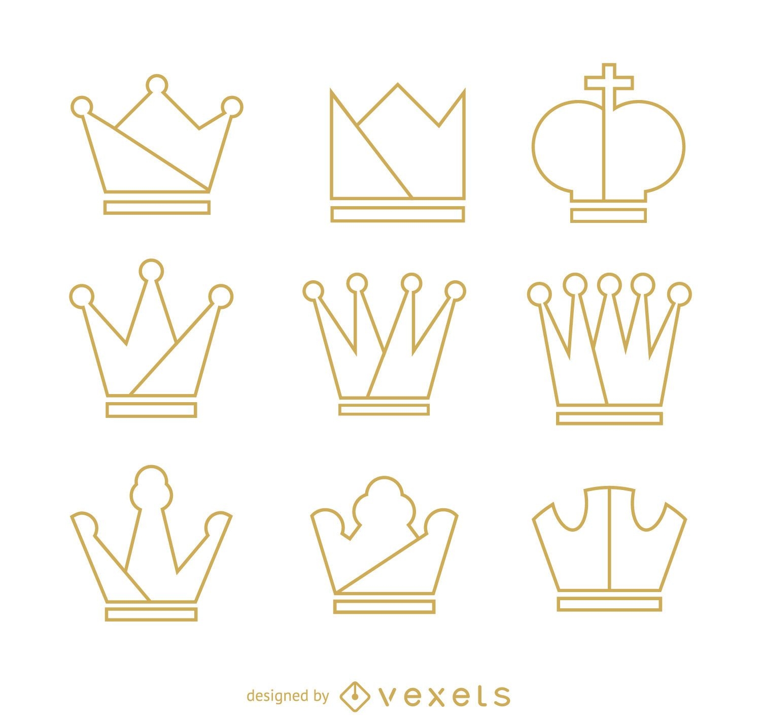 Crown outline illustration set