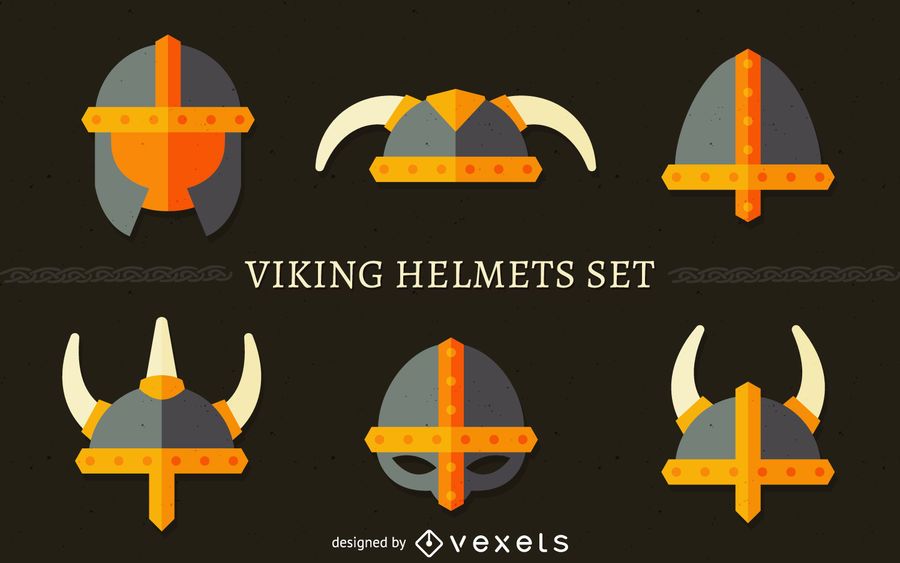 Conjunto de ilustración de casco vikingo Conjunto de ilustración de casco vikingo