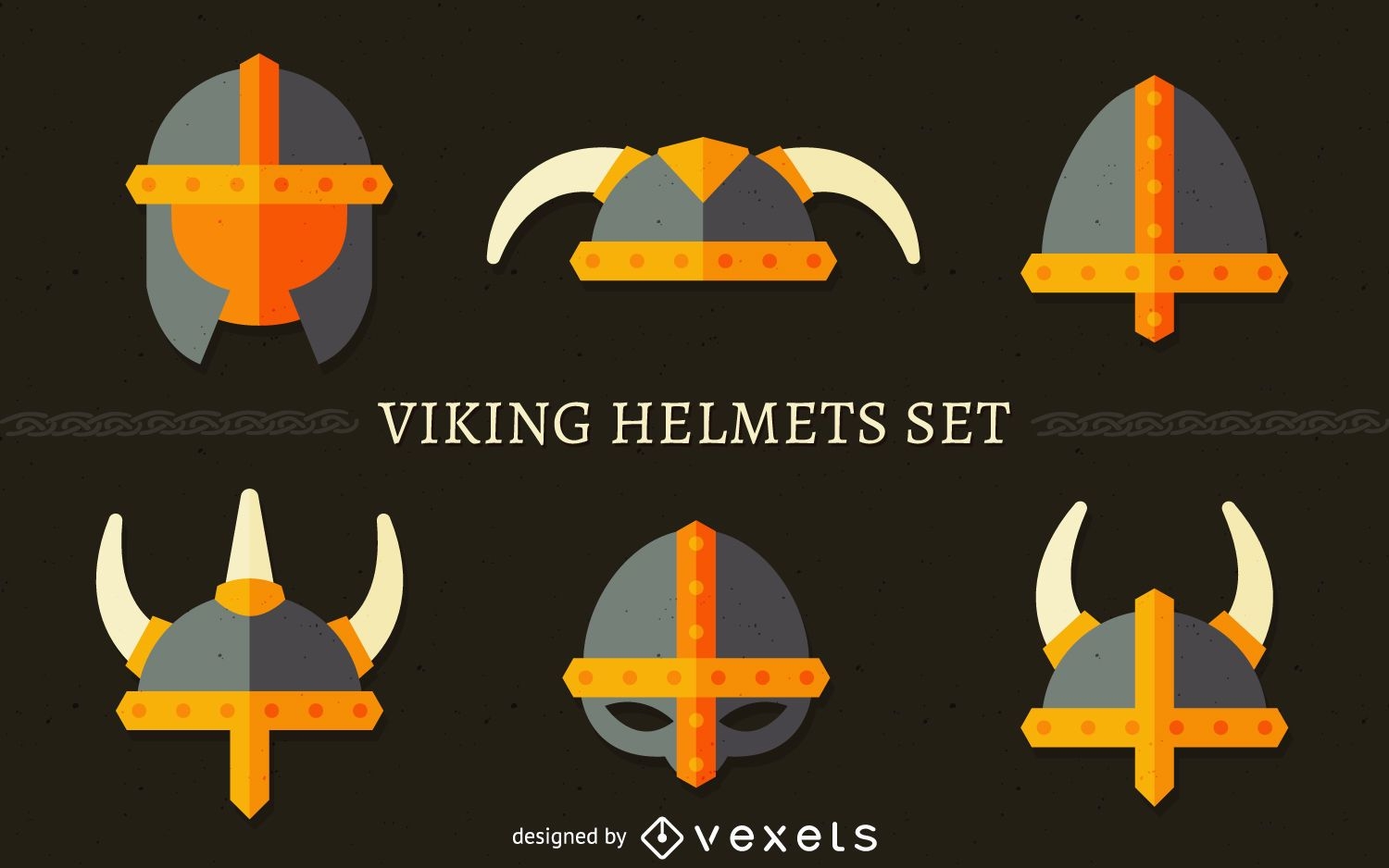 Viking helmet illustration set