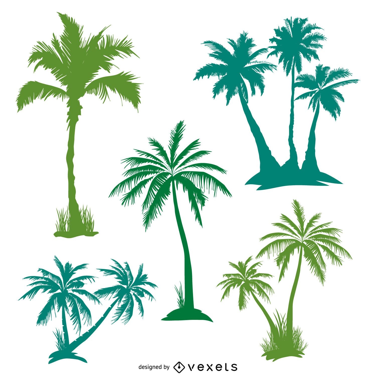 Green palm trees set