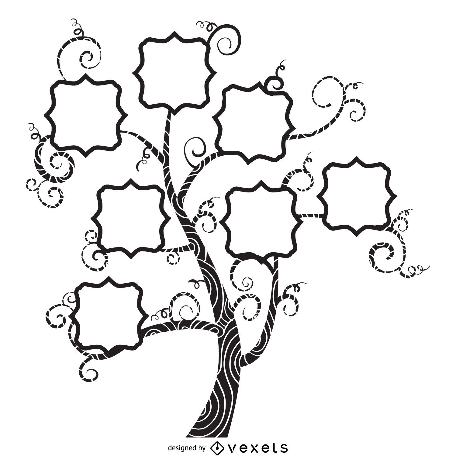 Árbol genealógico con diseño de remolinos.
