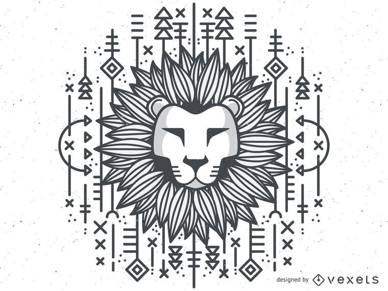 Ilustración de león tribal monocromo Ilustración de león tribal monocromo
