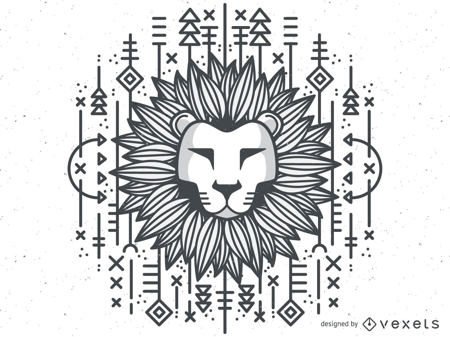 Ilustração monocromática de leão tribal