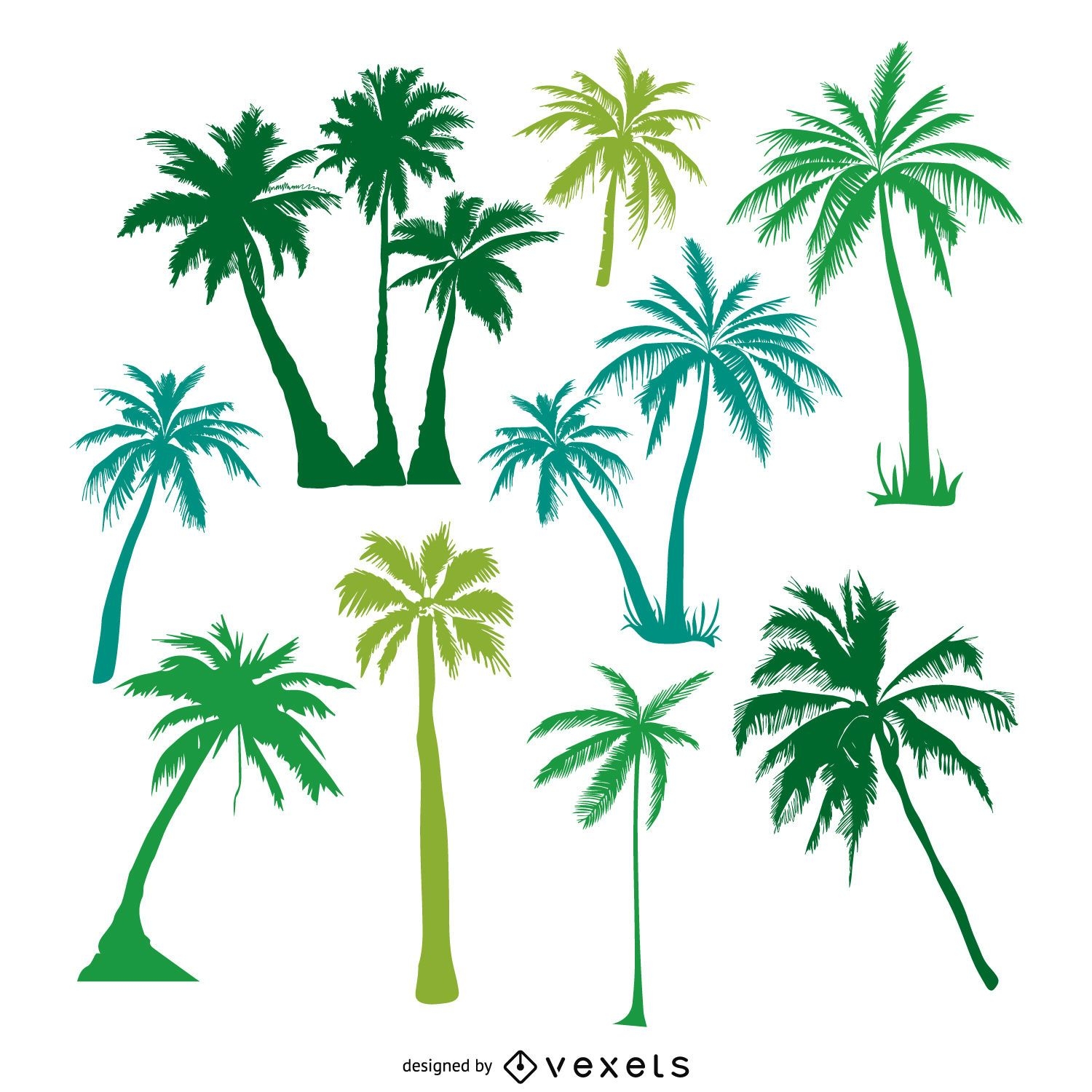 Green palm trees silhouettes