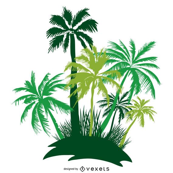 Isolated palm trees island silhouette Isolated palm trees island silhouette